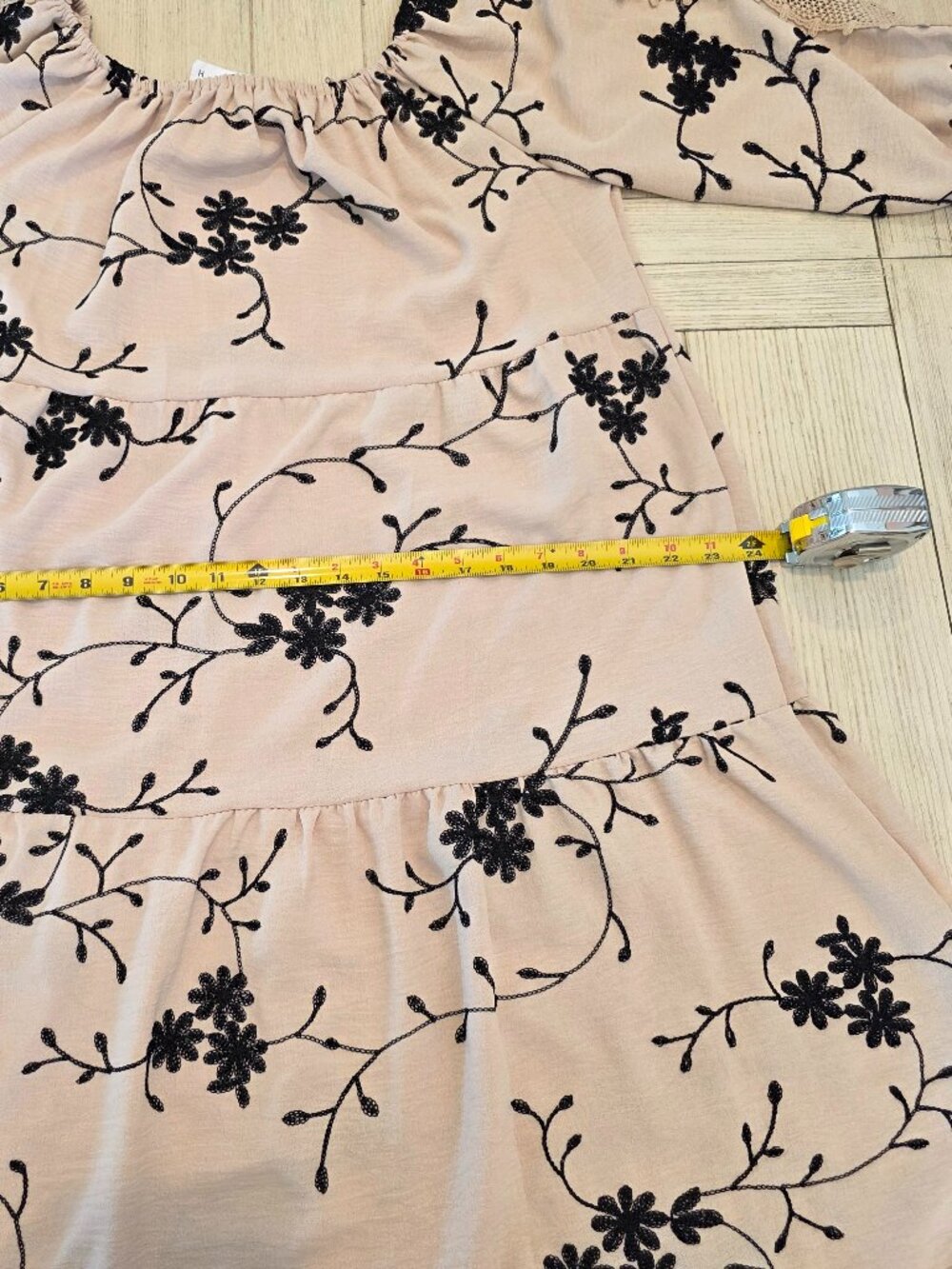 NWOT Kindred Tan Black Floral Embroidered Tiered Boho Dress | Size Medium - Picture 9 of 11
